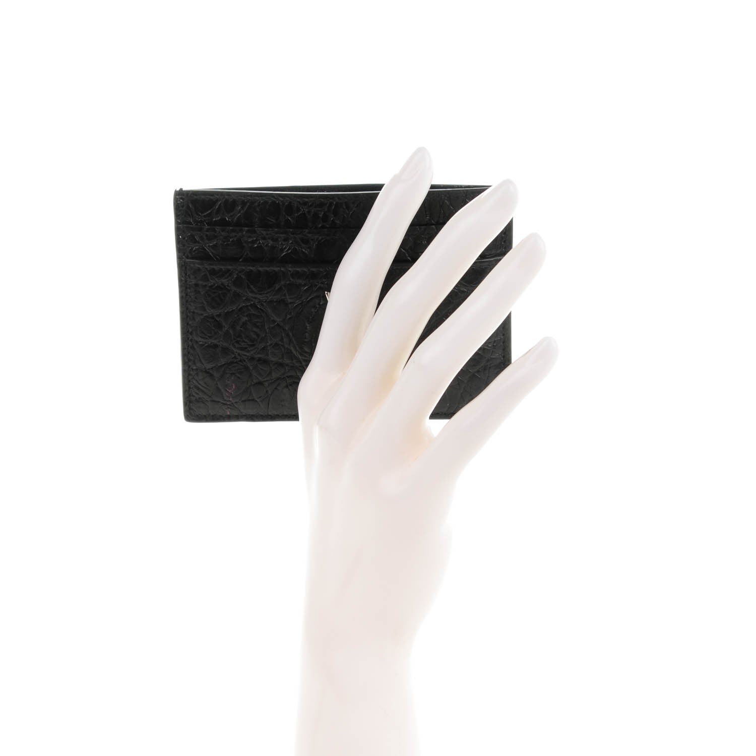 Saint Laurent Calfskin Crocodile Embossed Card Case Black 2 of 7