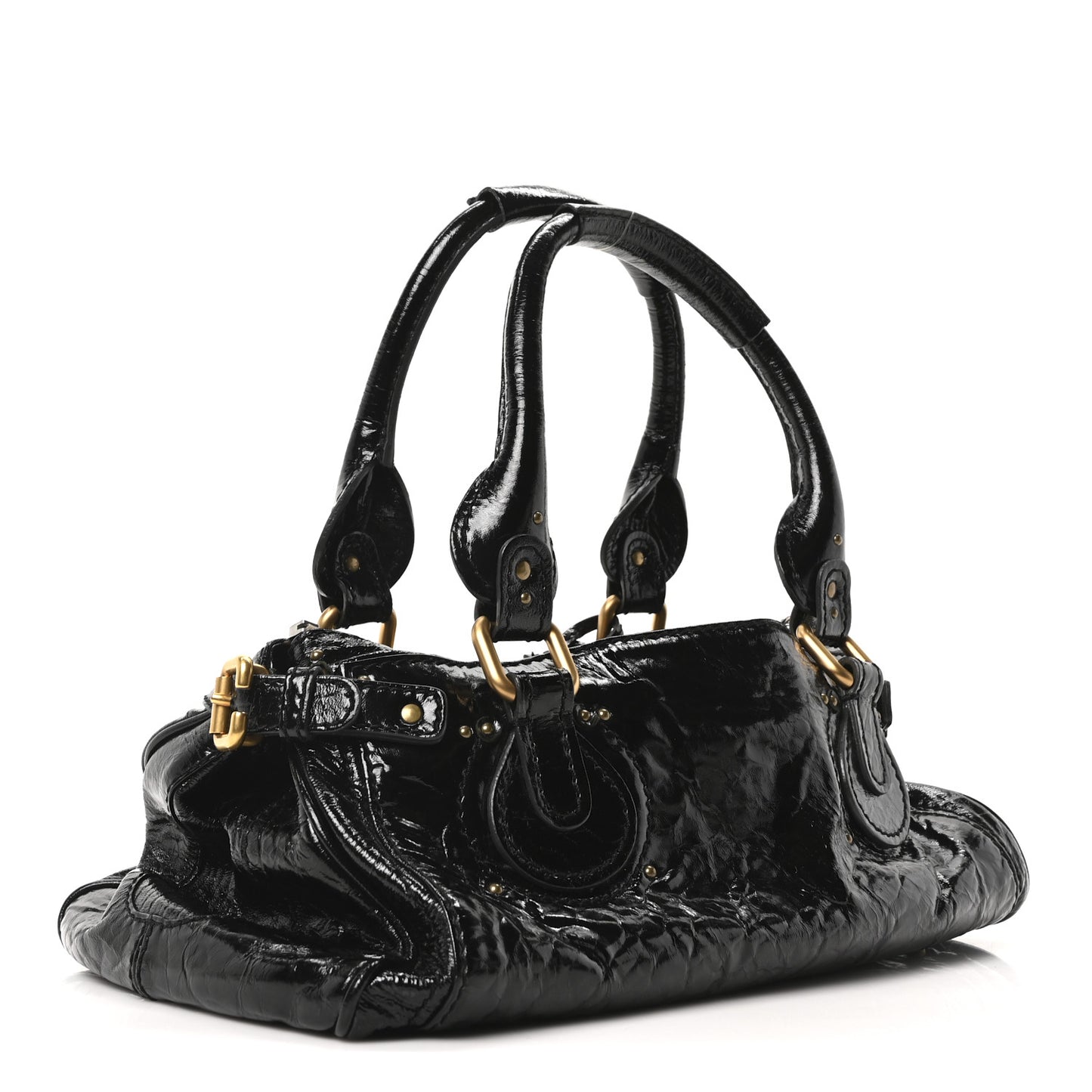 Crinkled Patent Medium Paddington Satchel Black