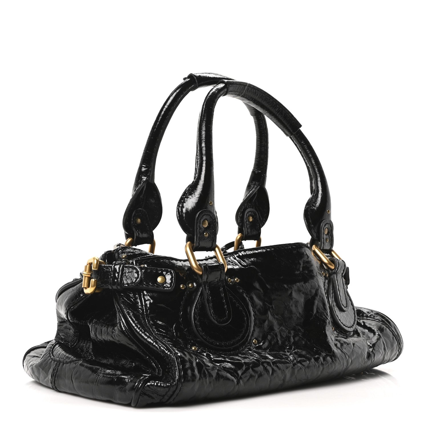 Chloe Crinkled Patent Medium Paddington Satchel Black 3 of 10