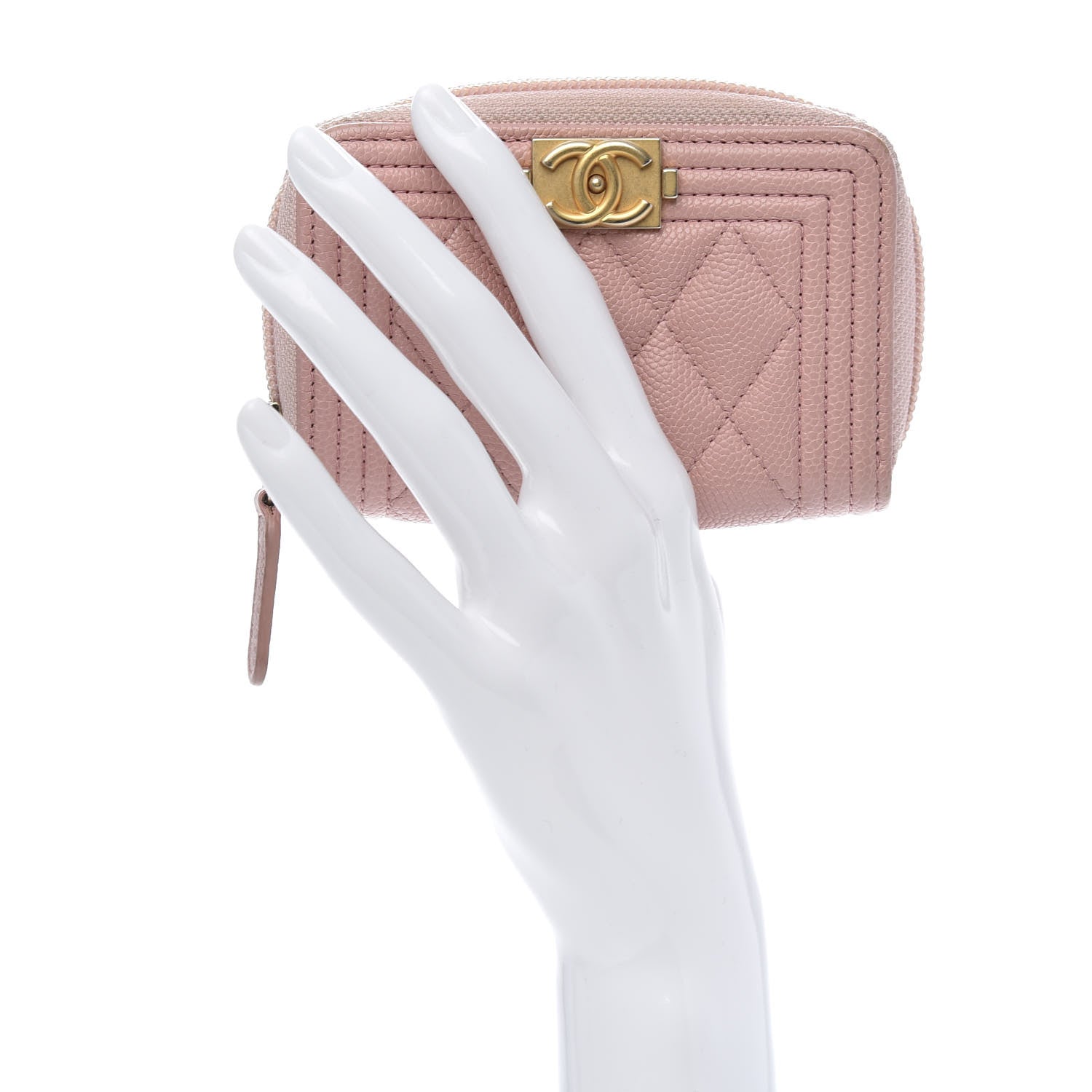 Chanel Caviar Quilted Boy Zip Around Coin Purse Wallet Light Pink 2 of 10