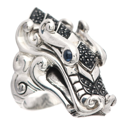 John Hardy Sterling Silver Black Spinel Blue Sapphire Naga Head Ring 54 7 1 of 7