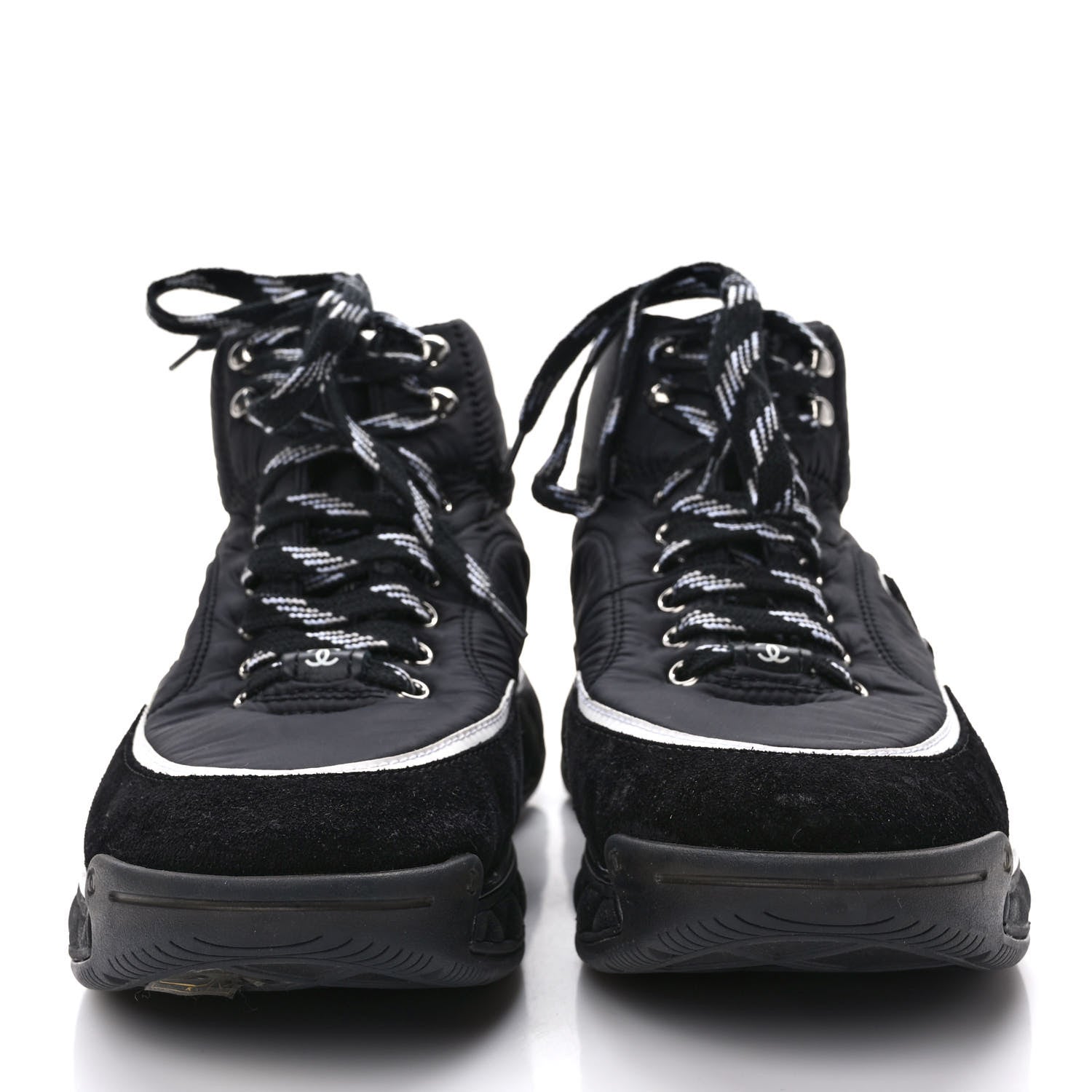 Chanel Fabric Calfskin Suede Womens CC Sneakers 40 Black 2 of 8