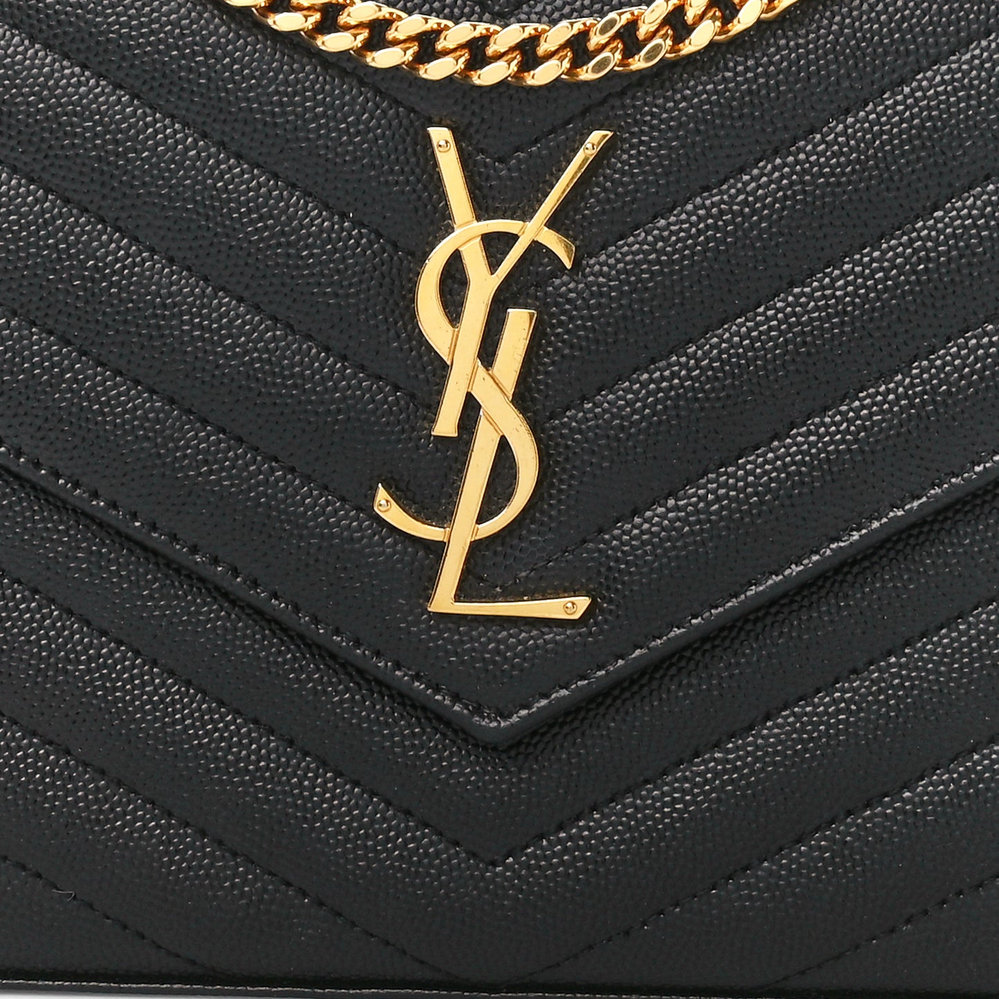 Grain De Poudre Matelasse Chevron Monogram Chain Wallet Black