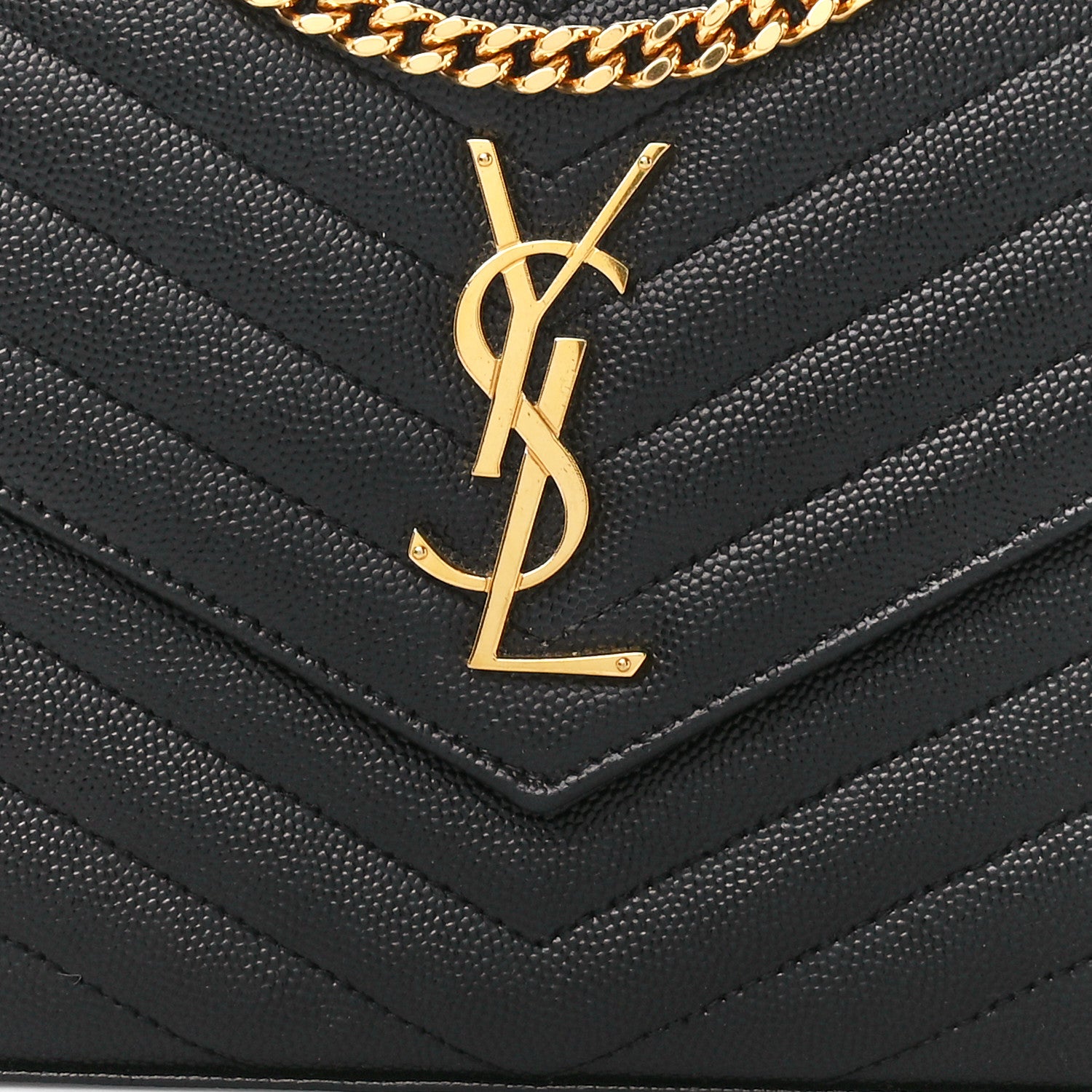 Saint Laurent Grain De Poudre Matelasse Chevron Monogram Chain Wallet Black 7 of 10