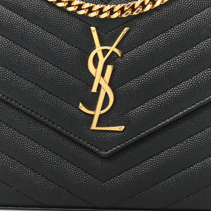 Saint Laurent Grain De Poudre Matelasse Chevron Monogram Chain Wallet Black 7 of 10