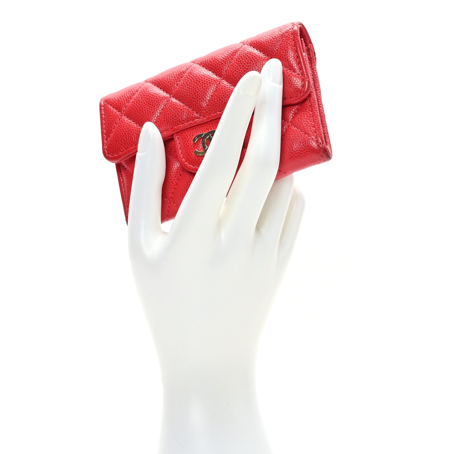 Caviar Quilted Flap Card Holder Wallet Red