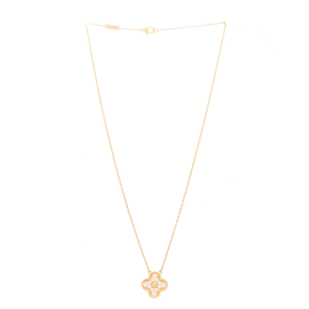 Van Cleef & Arpels 18K Yellow Gold Diamond Vintage Alhambra Pendant Necklace 3 of 5