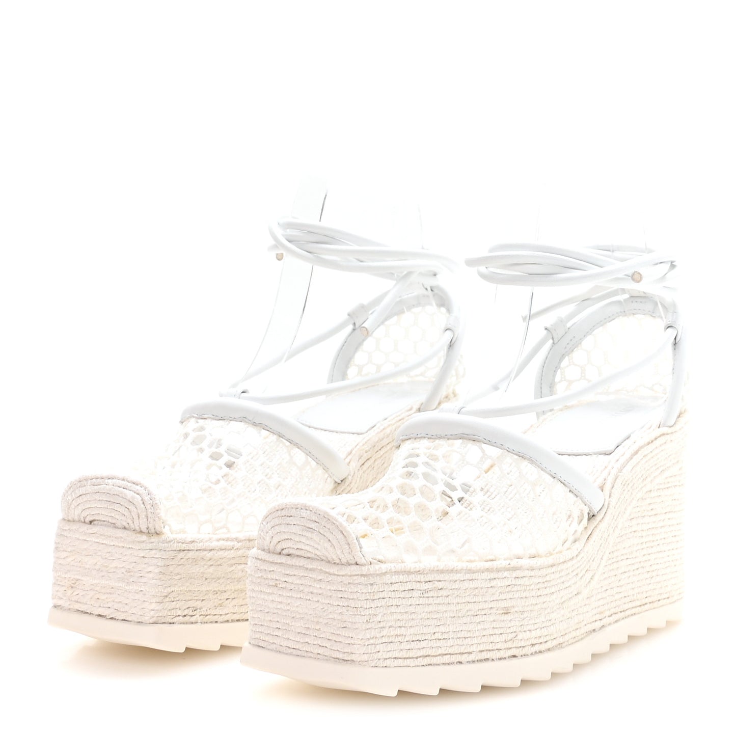 Mesh Lambskin Sporty Web Stretch Ankle Tie Espadrilles 35 Optic White
