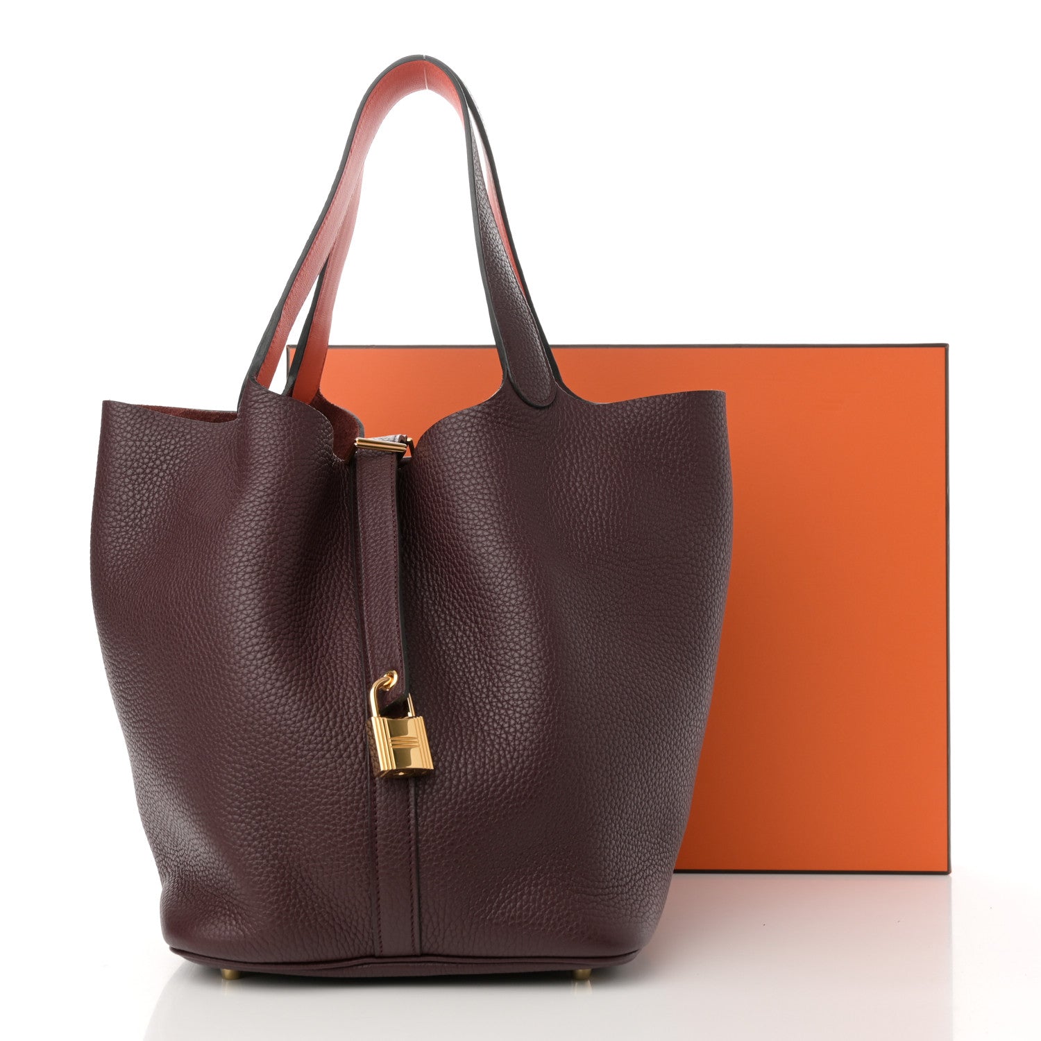 Hermes Taurillon Clemence Swift Eclat Picotin 26 GM Prune Orange Poppy 11 of 11