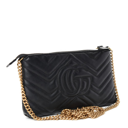 Gucci Calfskin Matelasse Mini GG Marmont Chain Bag Black 3 of 9