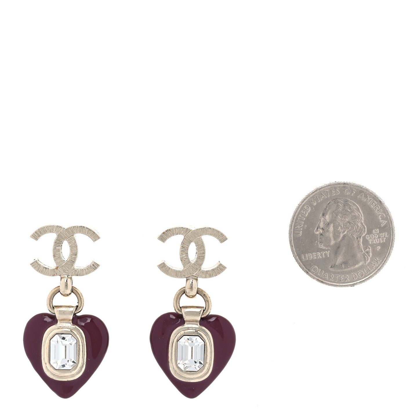 Resin Crystal CC Heart Drop Earrings Red Gold