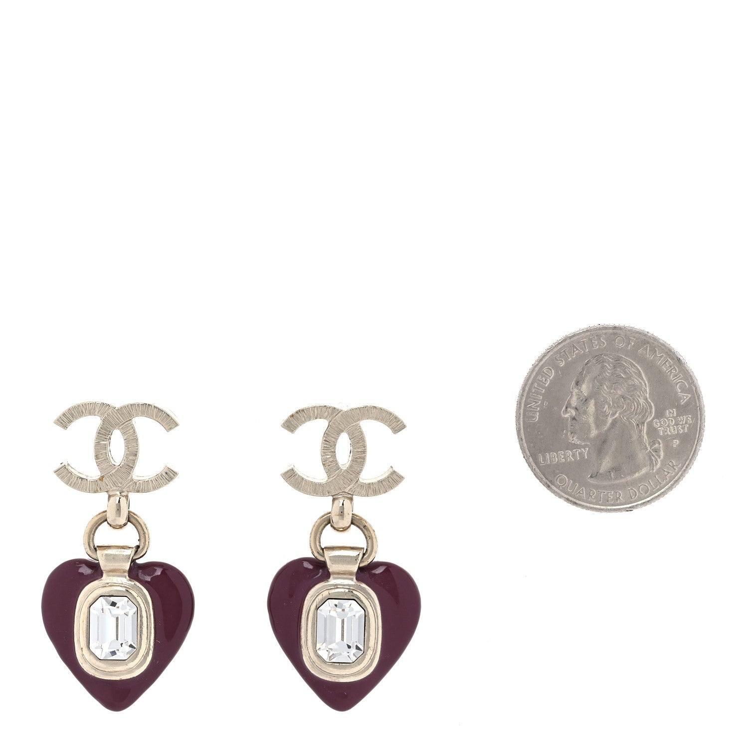 Chanel Resin Crystal CC Heart Drop Earrings Red Gold 2 of 4
