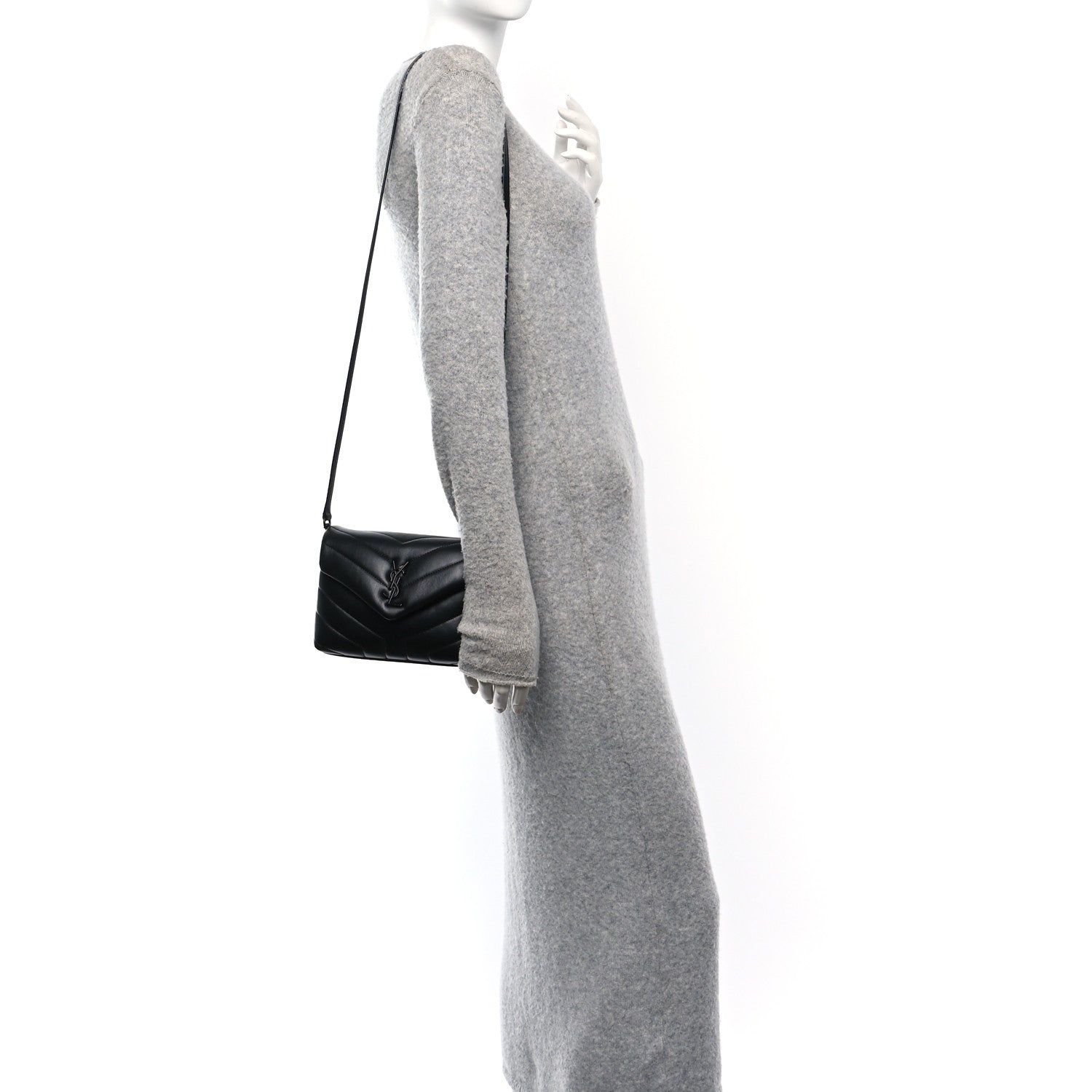 Saint Laurent Calfskin Y Quilted Monogram Monochrome Toy Loulou Crossbody Bag Black 2 of 13