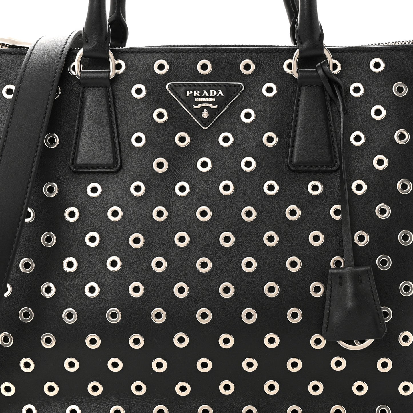 City Calf Grommet Large Double Zip Tote Black