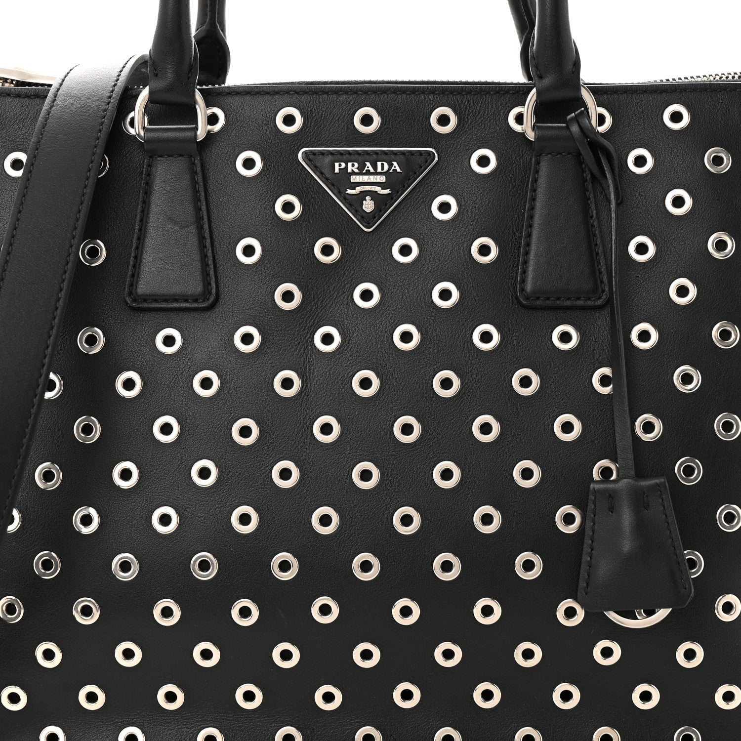 Prada City Calf Grommet Large Double Zip Tote Black 7 of 12