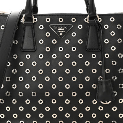 Prada City Calf Grommet Large Double Zip Tote Black 7 of 12
