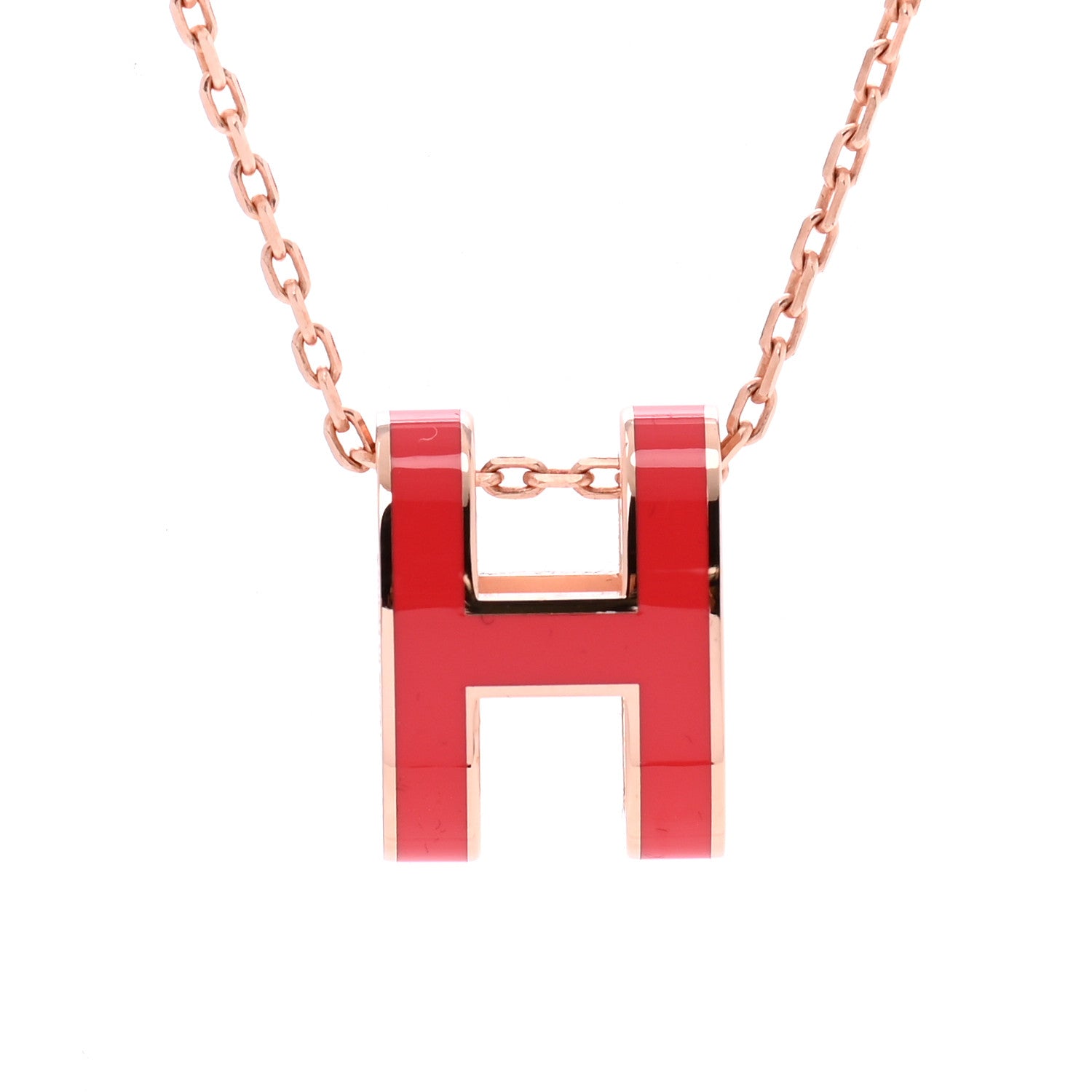 Hermes Lacquered Gold Pop H Pendant Necklace Corail 4 of 6