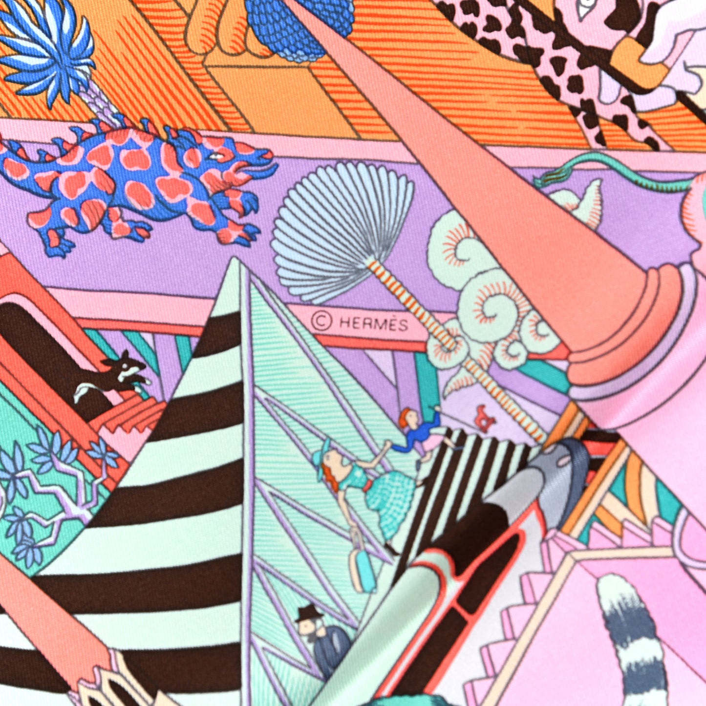 Silk Animapolis Scarf 90 Bleu Lavande Vert