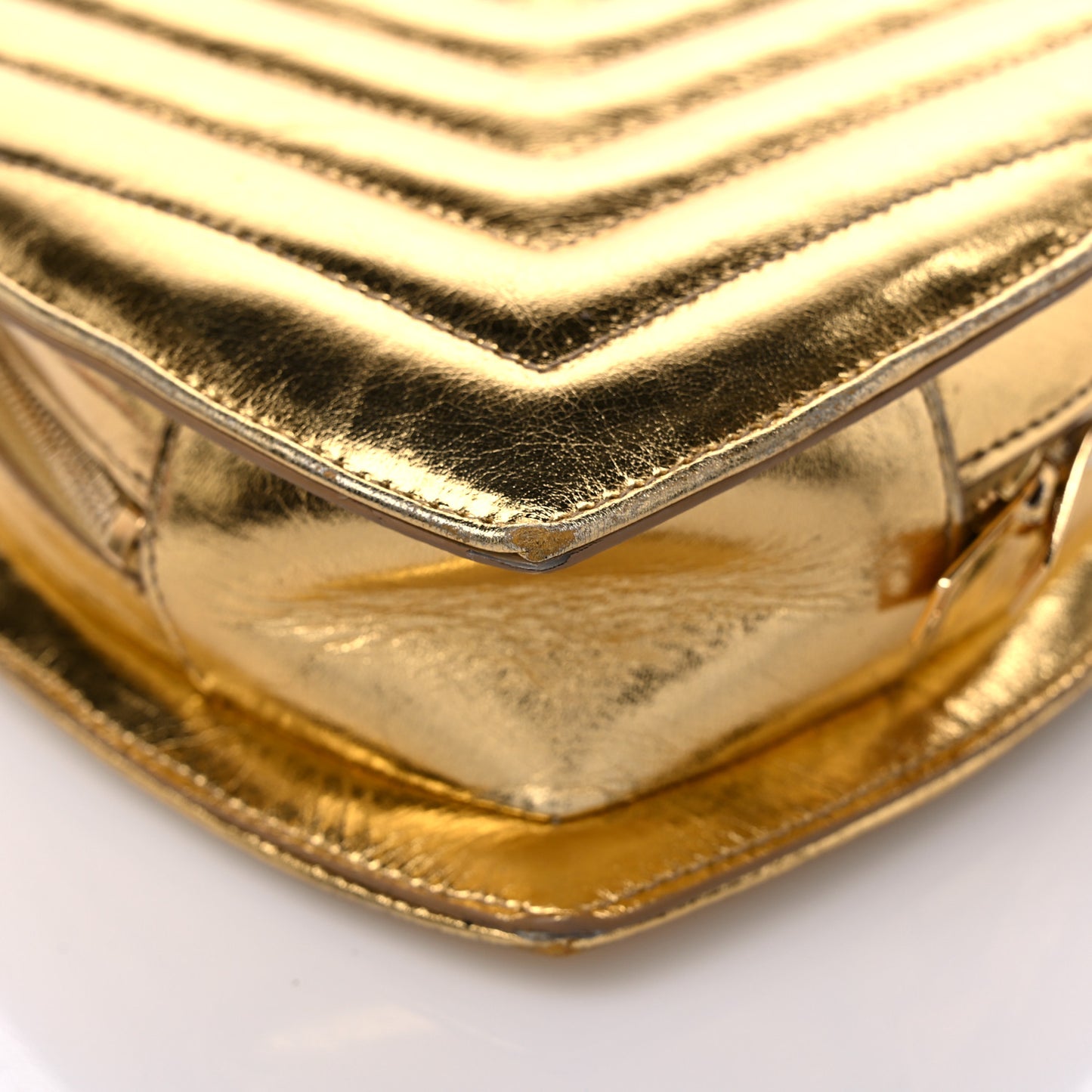 Metallic Calfskin Matelasse Chevron Monogram Small Love Heart Chain Bag Gold