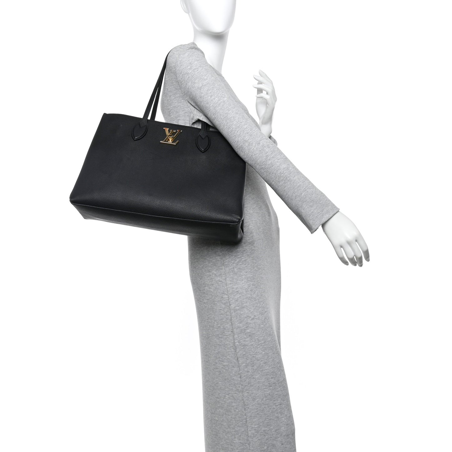 Grained Calfskin Lockme Shopper Black