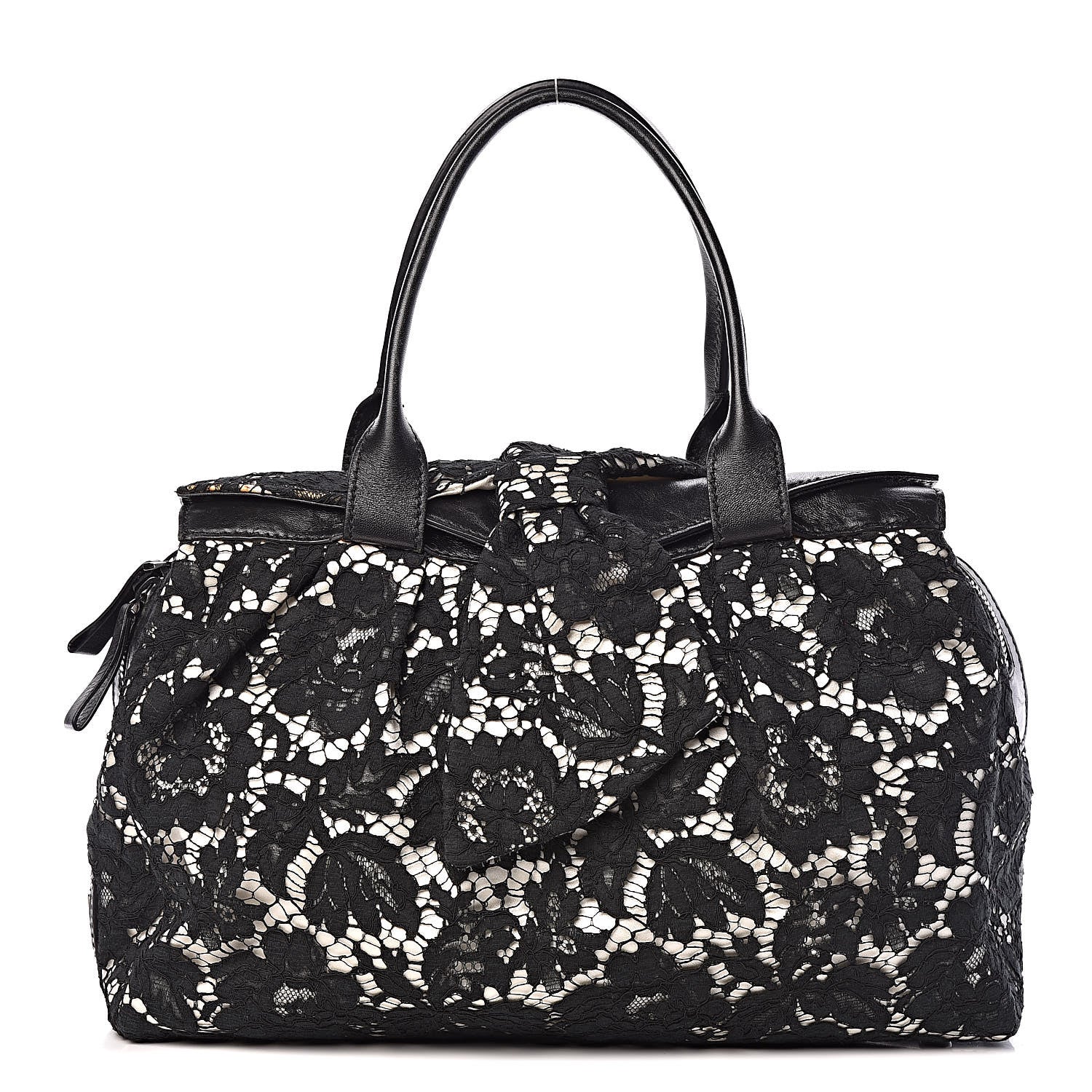 Valentino Garavani Satin Lace Satchel Black 1 of 20