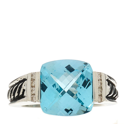David Yurman Sterling Silver Diamond Blue Topaz 11mm Deco Ring 52 6 1 of 5