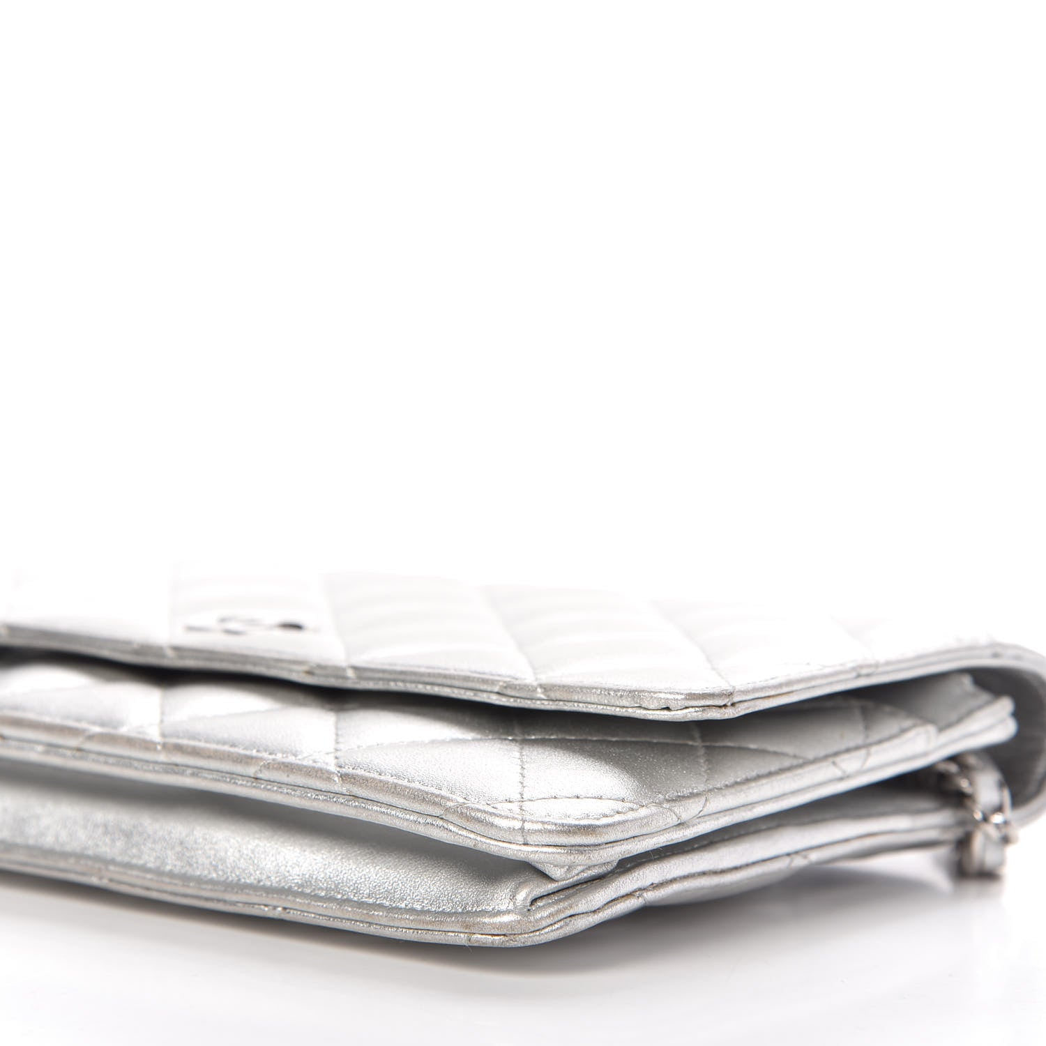 Chanel Metallic Lambskin Quilted Wallet On Chain WOC Silver 7 of 11