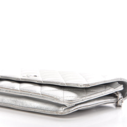 Chanel Metallic Lambskin Quilted Wallet On Chain WOC Silver 7 of 11