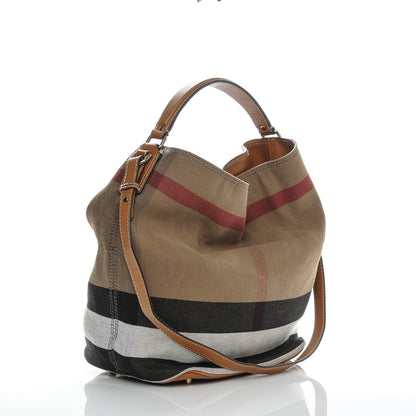 Burberry Canvas Mega Check Medium Susanna Hobo Saddle Brown 3 of 8