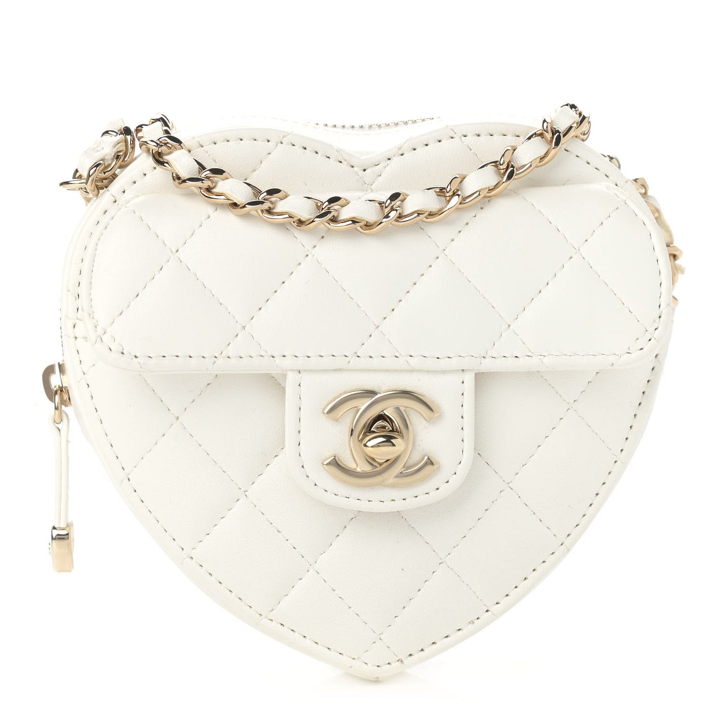 Lambskin Quilted CC In Love Heart Clutch With Chain White