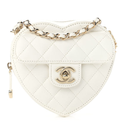 Chanel Lambskin Quilted CC In Love Heart Clutch With Chain White 1 of 10