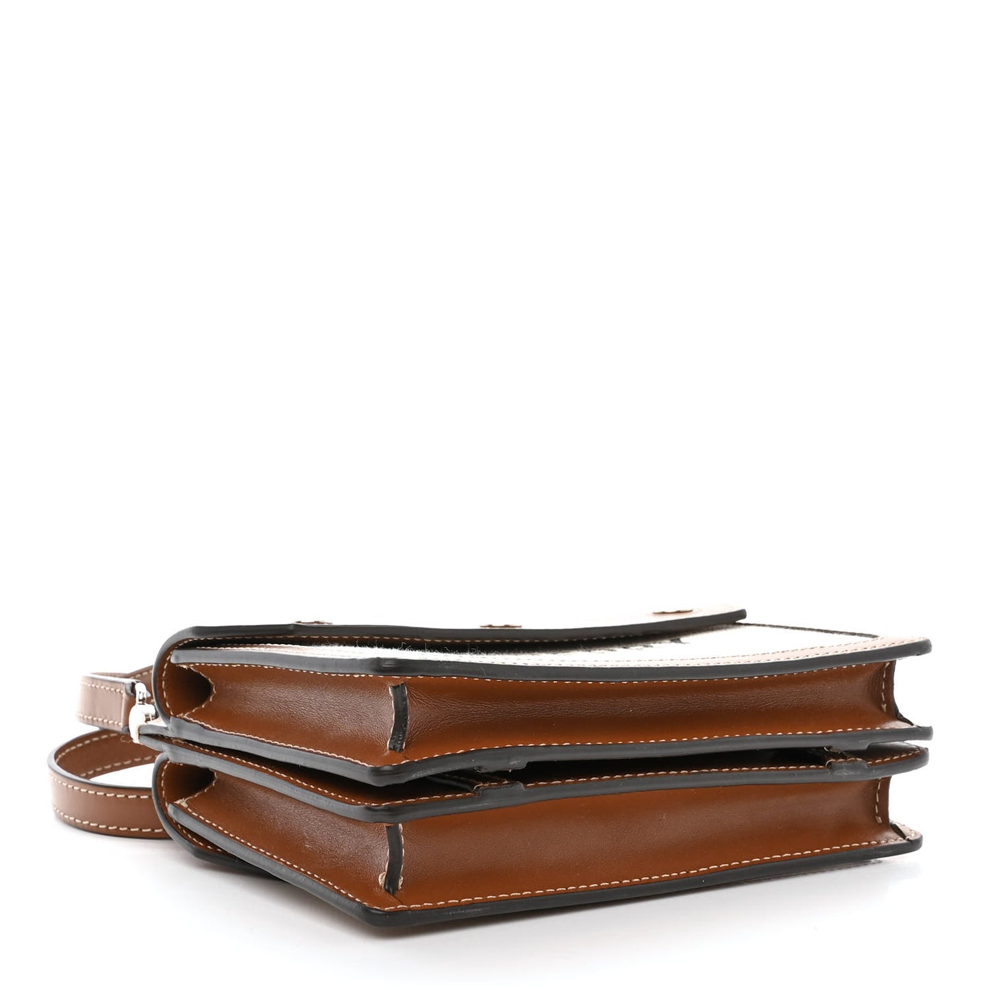 Smooth Calfskin Canvas Horseferry Print Mini Title Bag with Pocket Natural Malt Brown