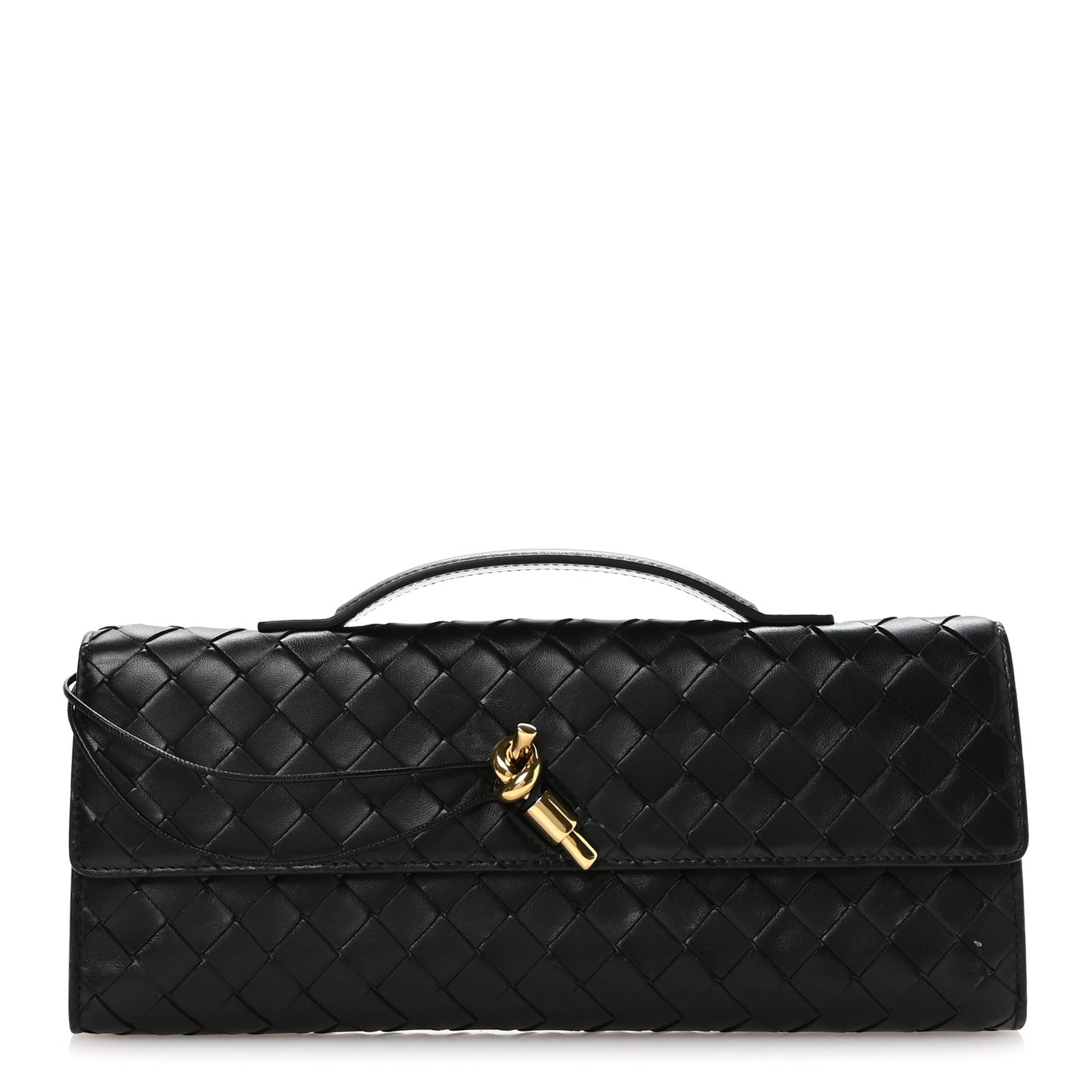 Nappa Intrecciato Long Andiamo Top Handle Clutch Black