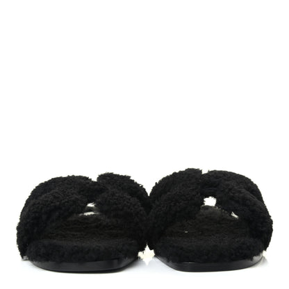 Hermes Woolskin Oran Sandals 39 Black 2 of 4