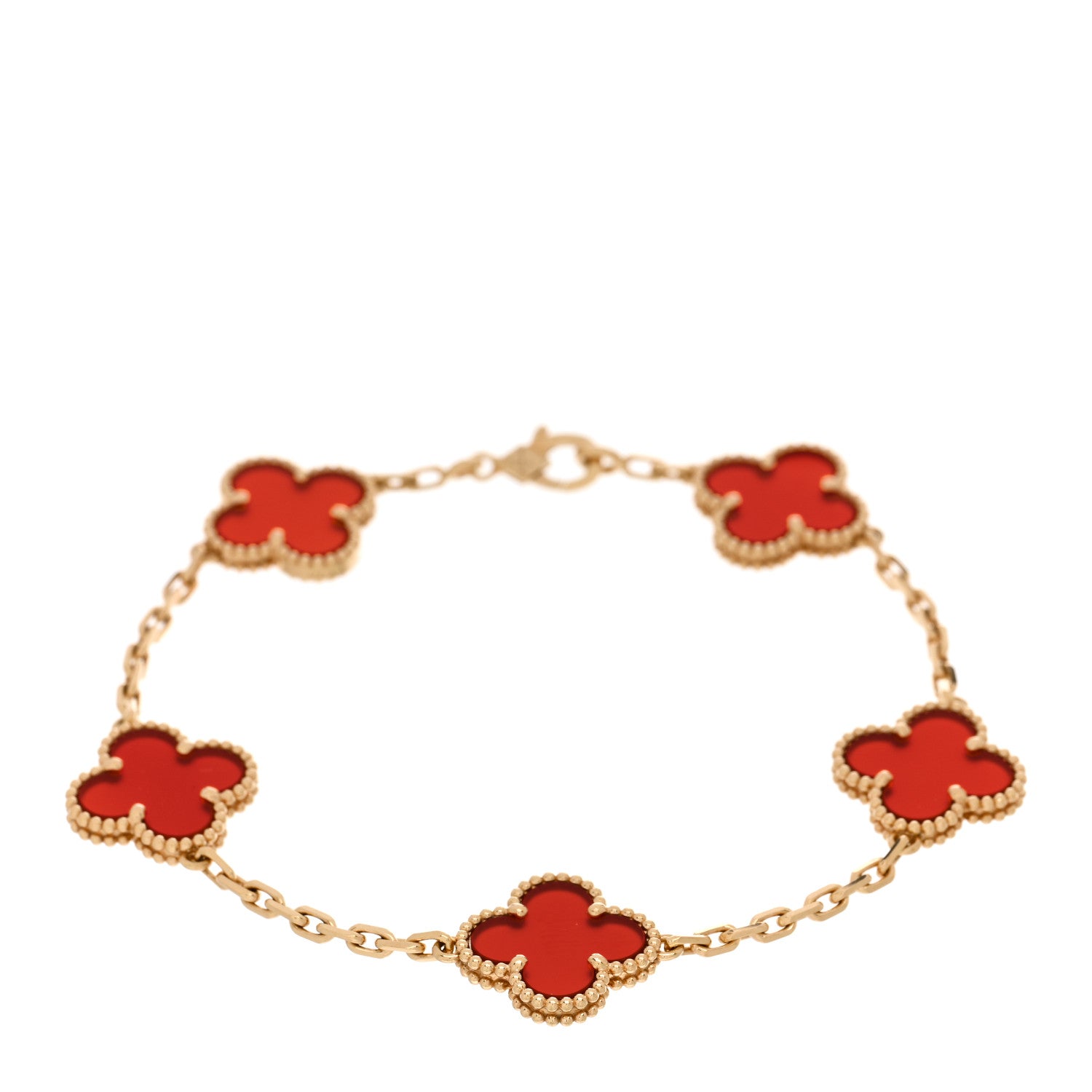 Van Cleef & Arpels 18K Yellow Gold Carnelian 5 Motifs Vintage Alhambra Bracelet 1 of 5