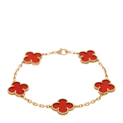 Van Cleef & Arpels 18K Yellow Gold Carnelian 5 Motifs Vintage Alhambra Bracelet 1 of 5