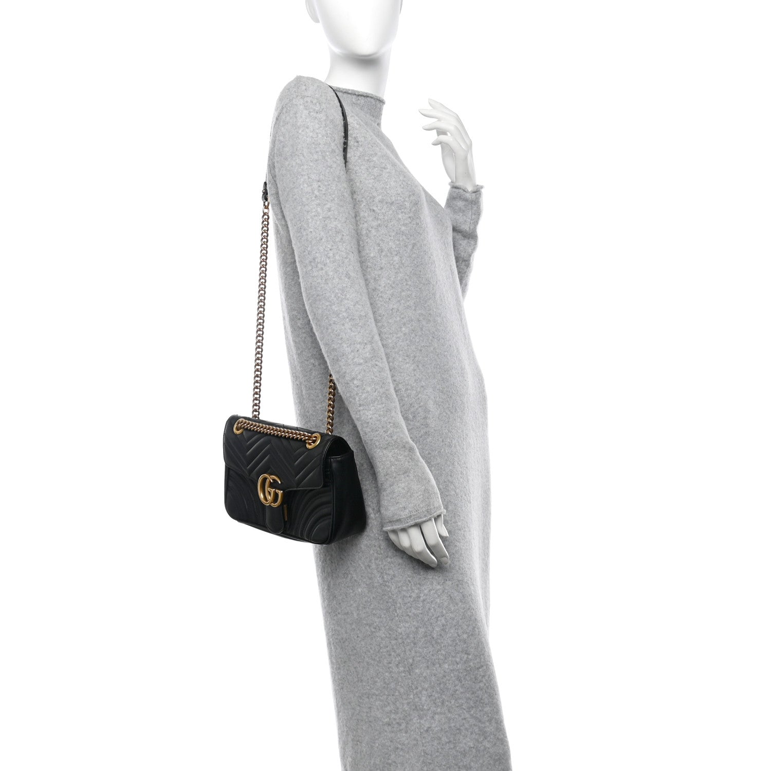 Gucci Calfskin Matelasse Small GG Marmont Shoulder Bag Black 3 of 11