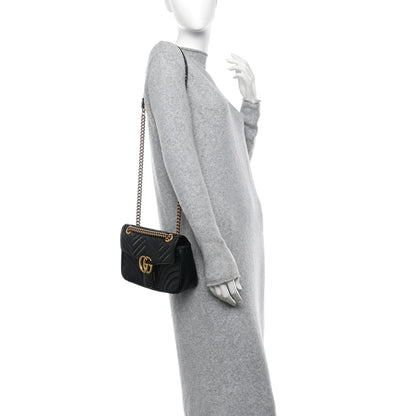 Gucci Calfskin Matelasse Small GG Marmont Shoulder Bag Black 3 of 11