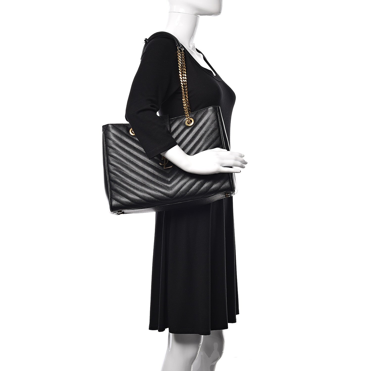 Saint Laurent Grain De Poudre Matelasse Chevron Monogram Shopping Bag Black 2 of 11