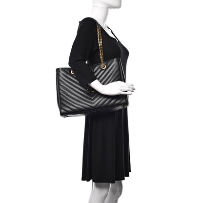 Saint Laurent Grain De Poudre Matelasse Chevron Monogram Shopping Bag Black 2 of 11
