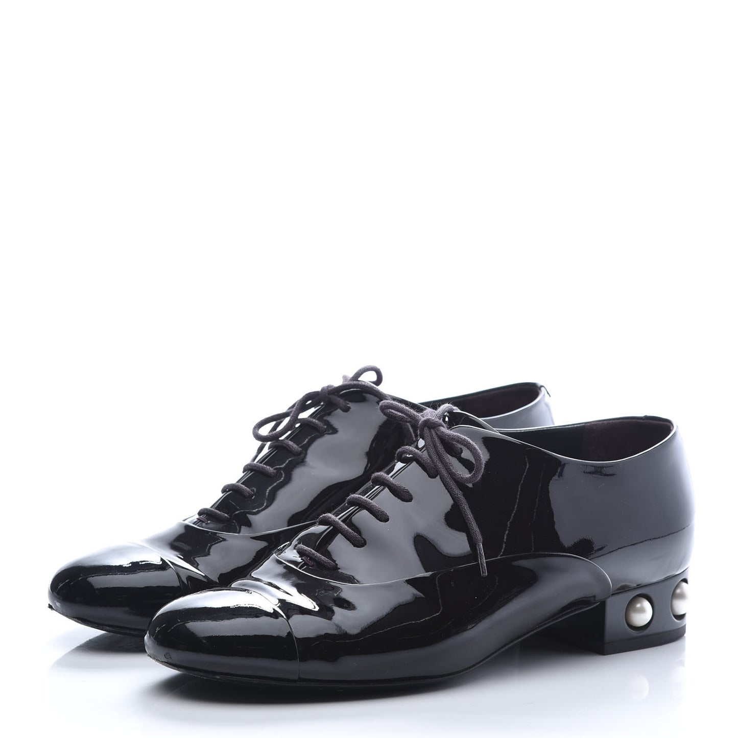 Patent Calfskin Pearl CC Lace Up Oxfords 38 Burgundy Black