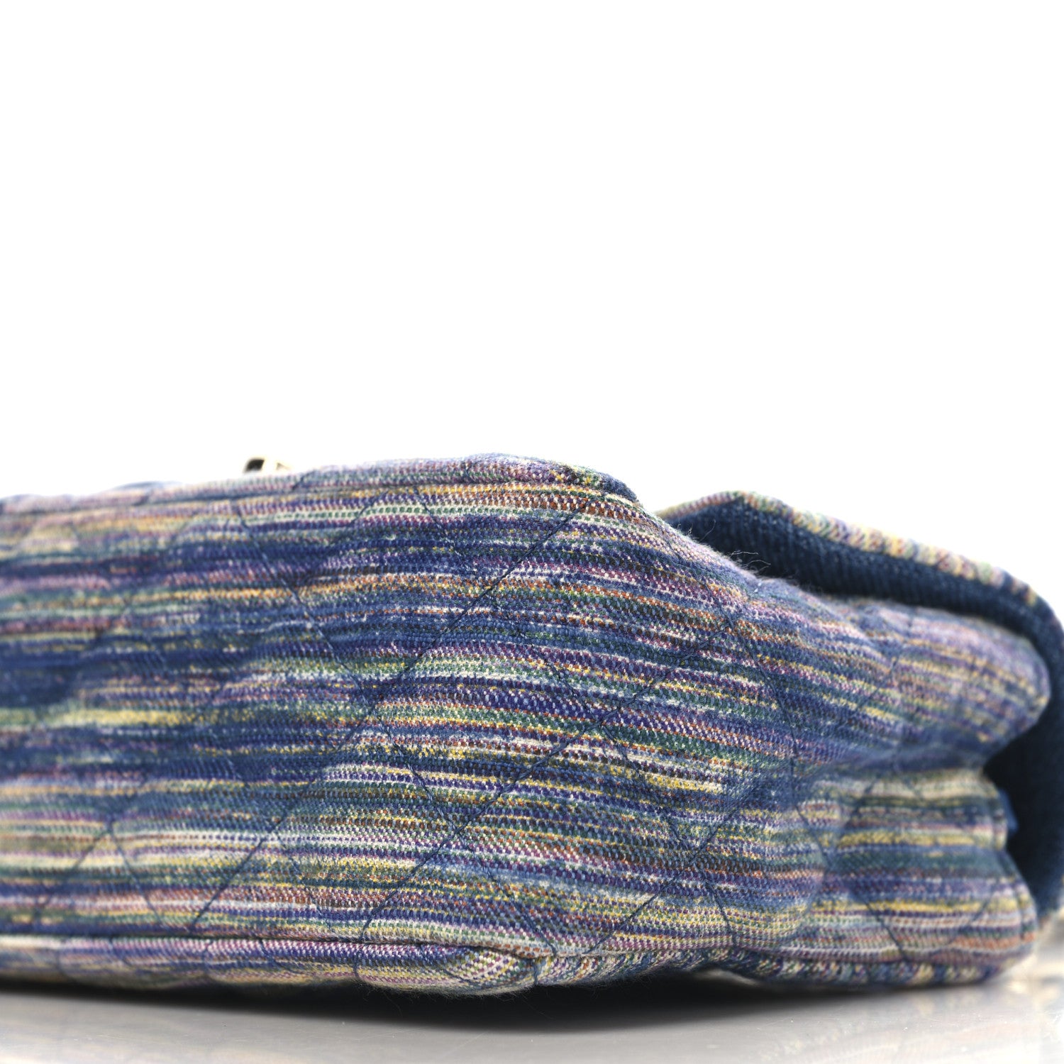Chanel Striated Denim Quilted Classics in Fabrics Mini Rectangular Flap Navy Yellow Purple Green Multicolor 10 of 11