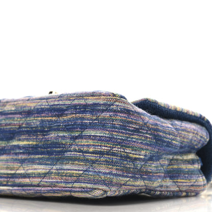 Chanel Striated Denim Quilted Classics in Fabrics Mini Rectangular Flap Navy Yellow Purple Green Multicolor 10 of 11
