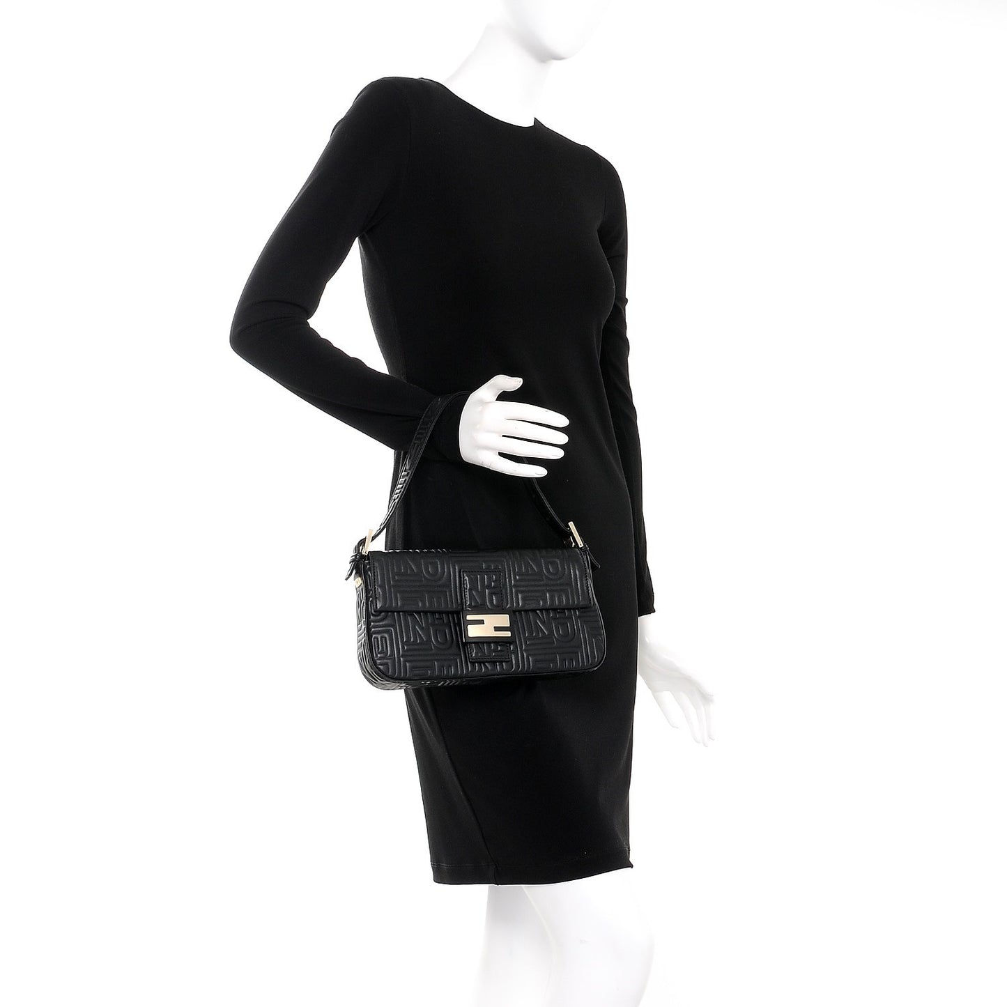 Nappa Logo Embossed Baguette Black