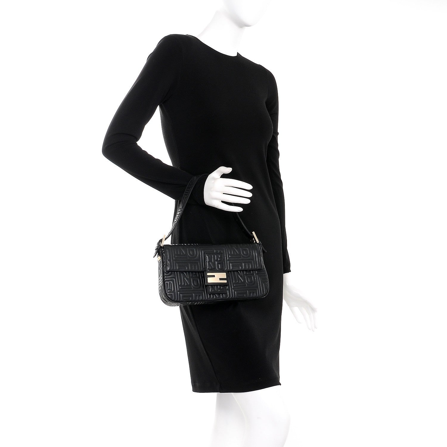 Fendi Nappa Logo Embossed Baguette Black 2 of 7