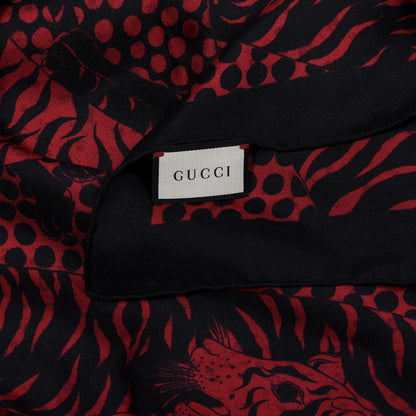 Gucci Silk Tiger Print Square Scarf Flame Black 3 of 4
