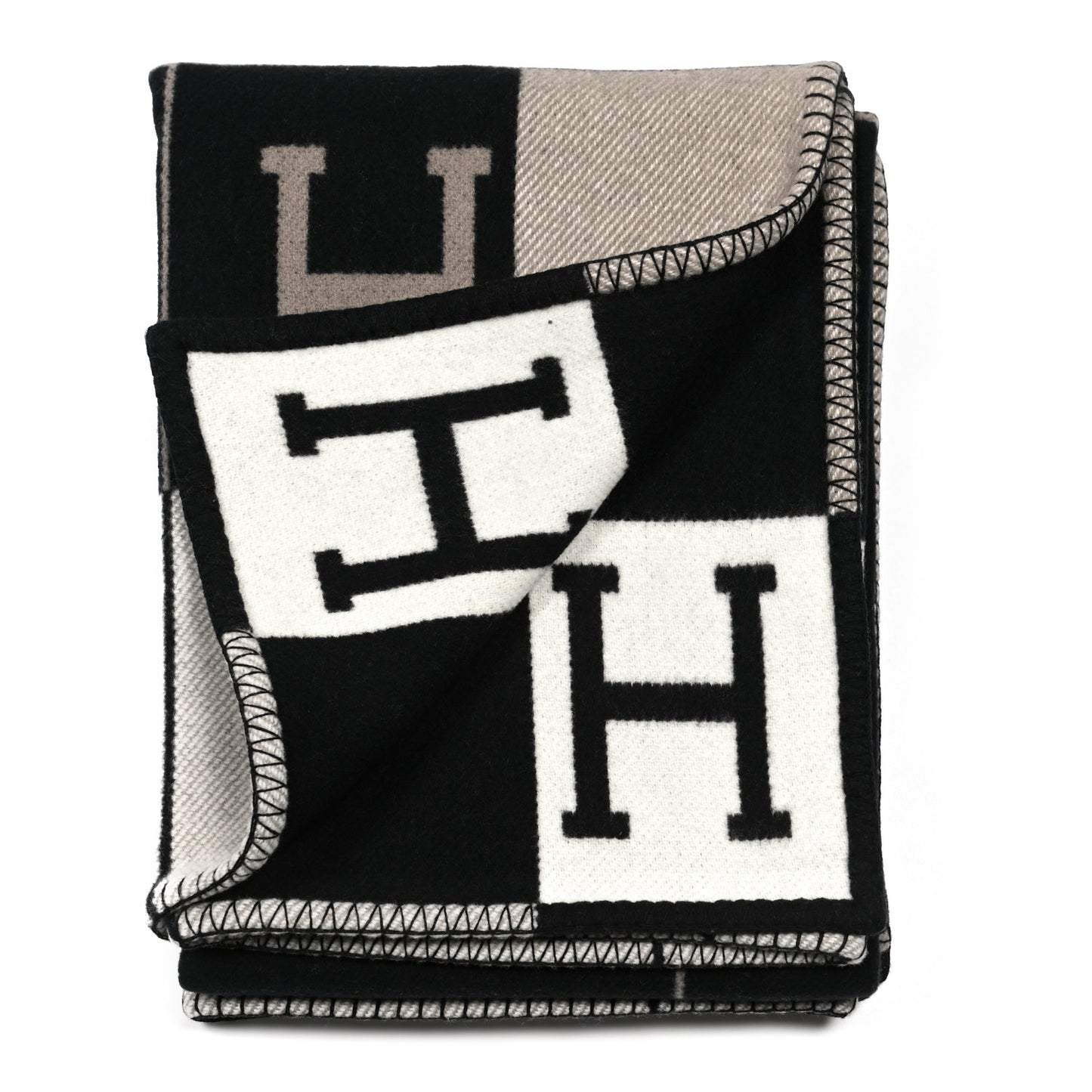 Wool Cashmere Avalon III Blanket Ecru Black