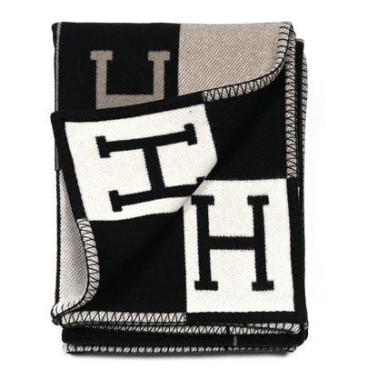 Hermes Wool Cashmere Avalon III Blanket Ecru Black 2 of 3
