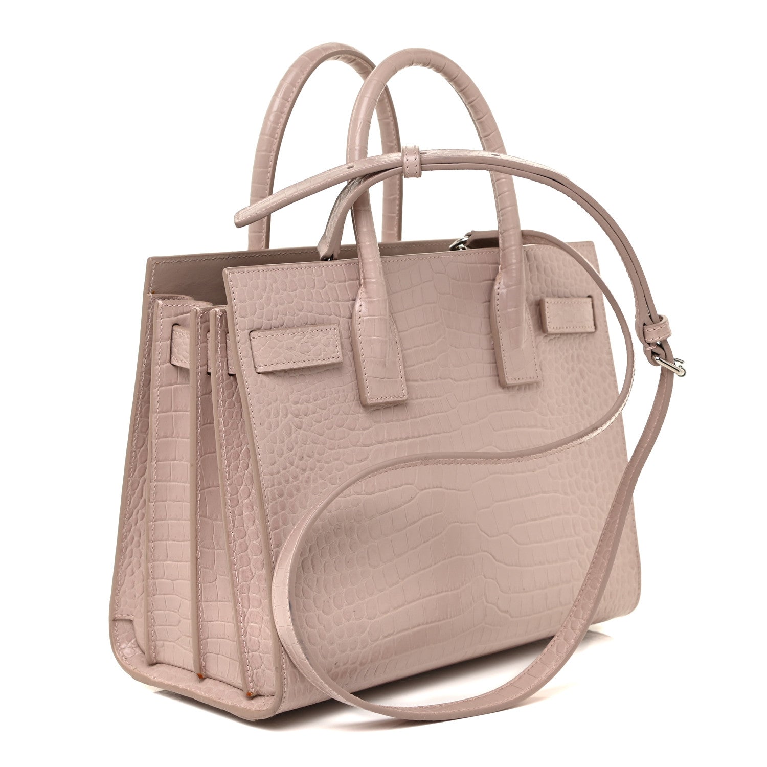 Saint Laurent Calfskin Crocodile Embossed Baby Sac De Jour Rose Antic 3 of 22