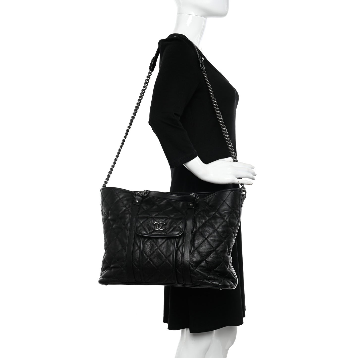 Calfskin Quilted Casual Riviera Tote Black